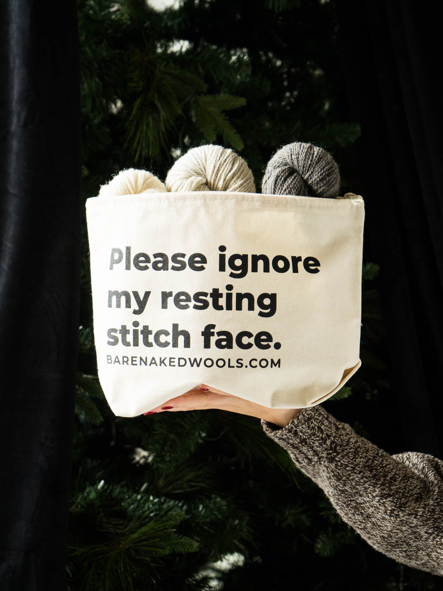 "Resting Stitch Face" Project Bag Canvas