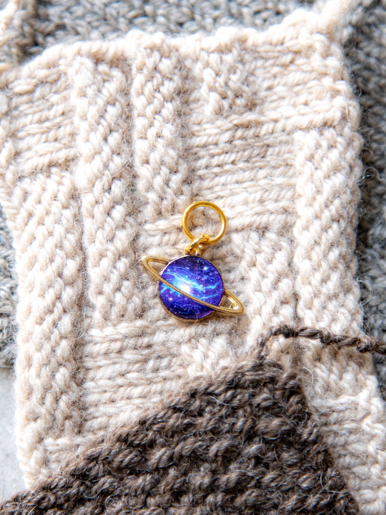 Blue Galaxy Planet Enamel Stitch Marker