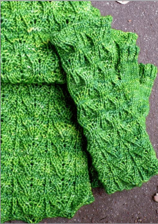 Leaflet Mitts and Scarf <br/><small>knitting pattern</small>