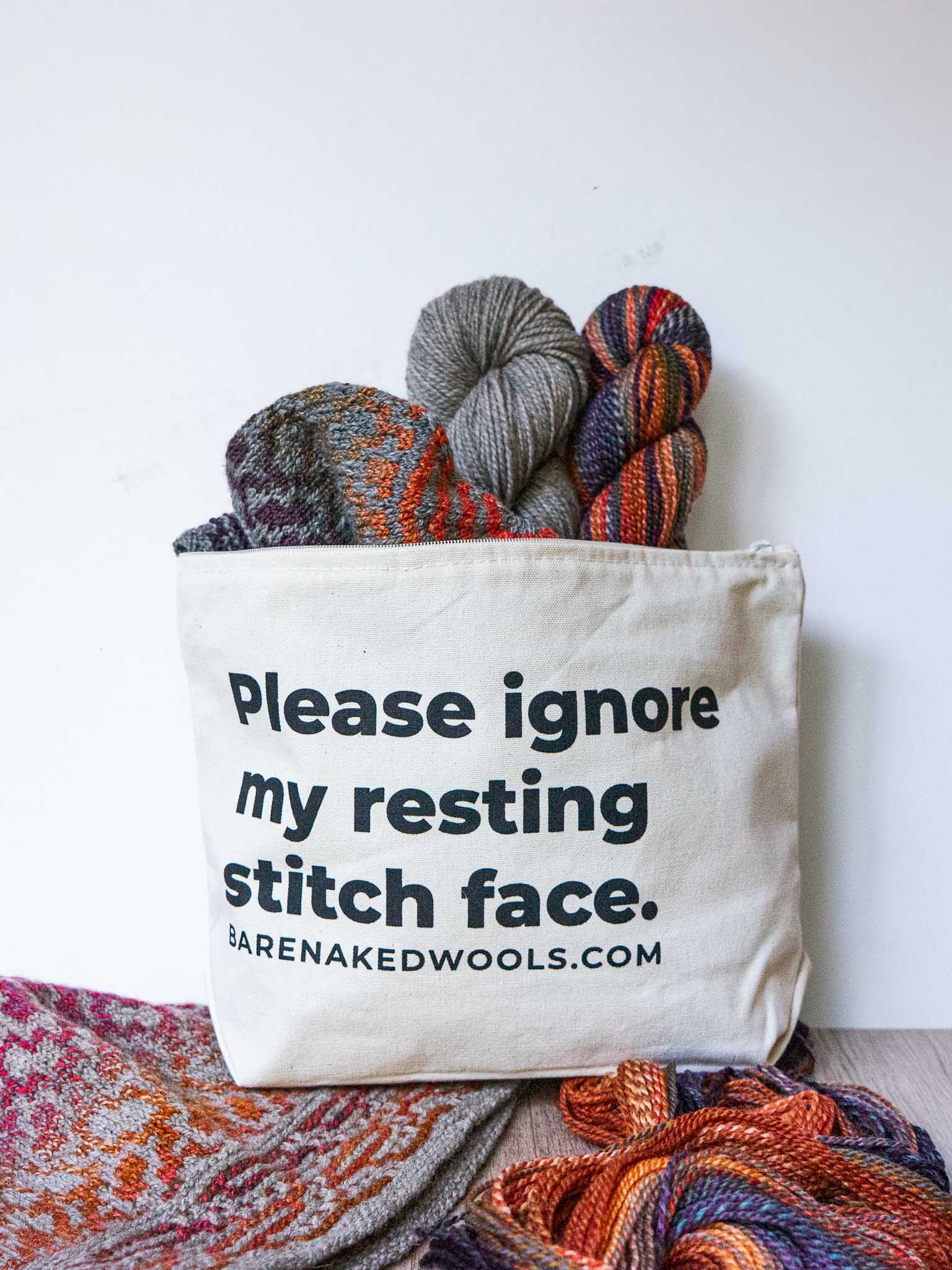 "Resting Stitch Face" Project Bag Canvas