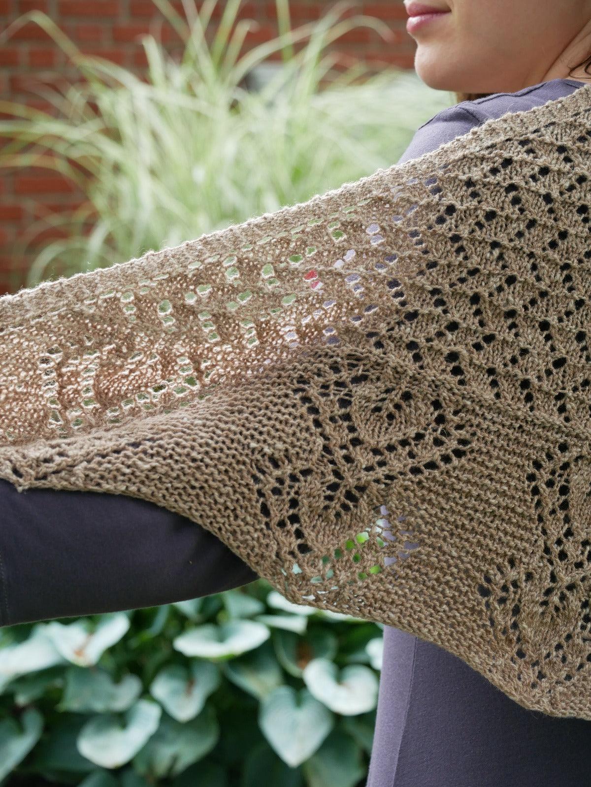 Gray garden knit shawl closeup