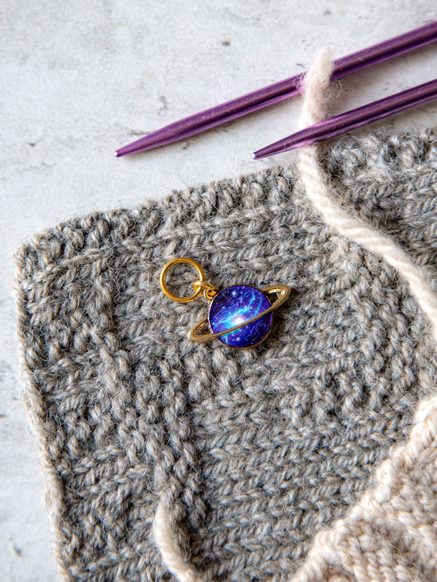 Blue Galaxy Planet Enamel Stitch Marker