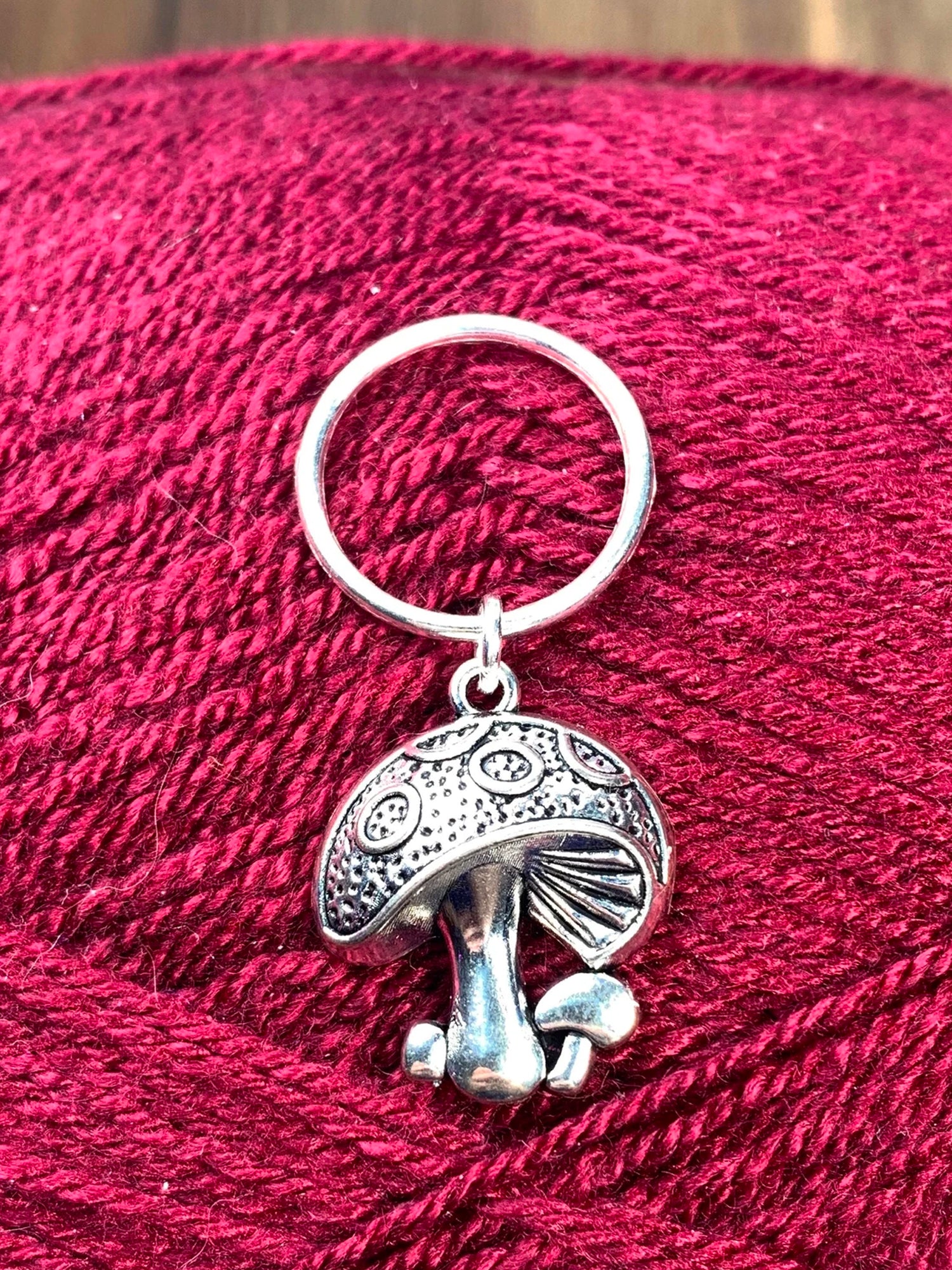 Silver Mushroom Stitch Marker