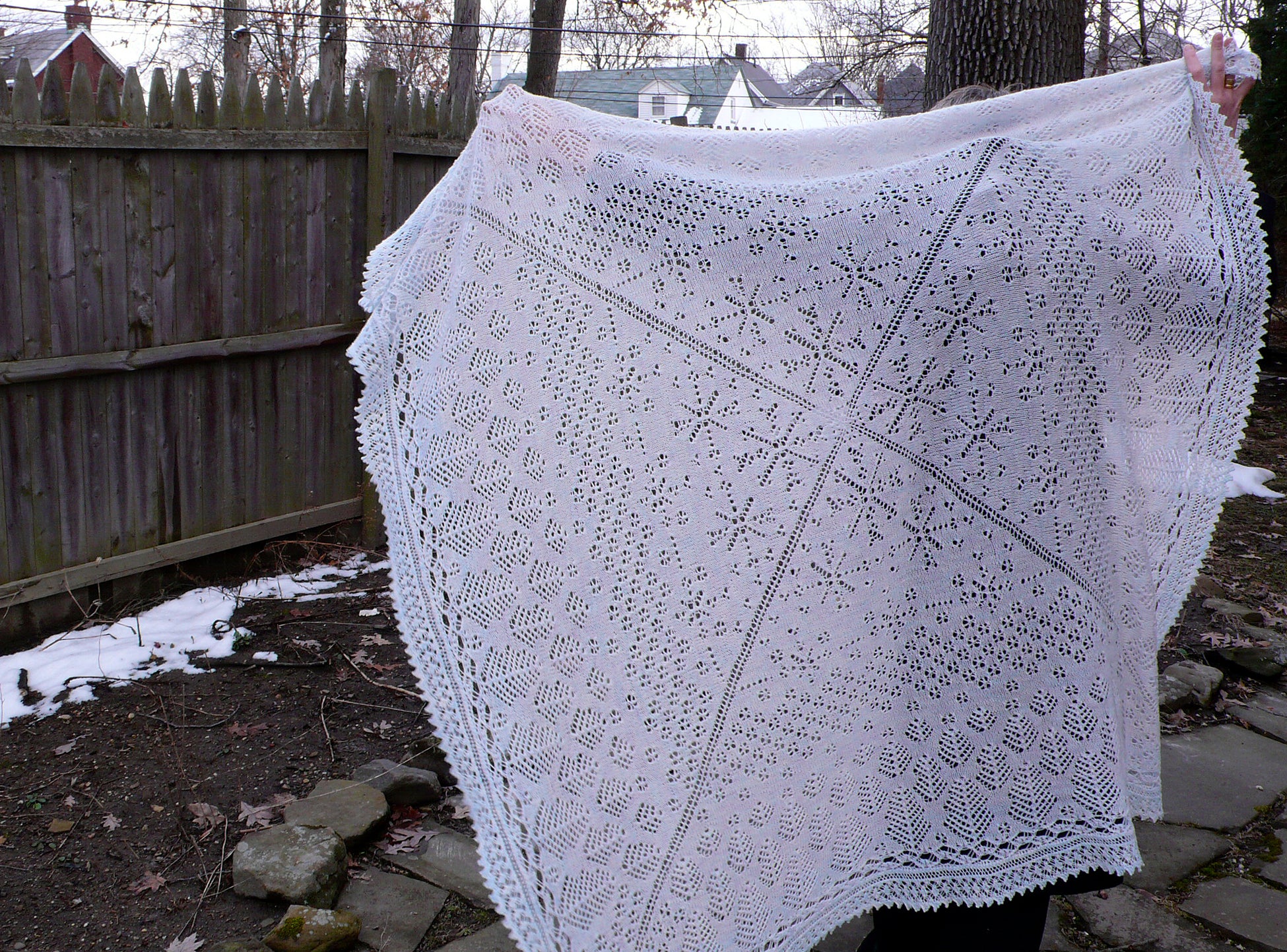 Snowflakes in Cedarwoods Lace Shawl
